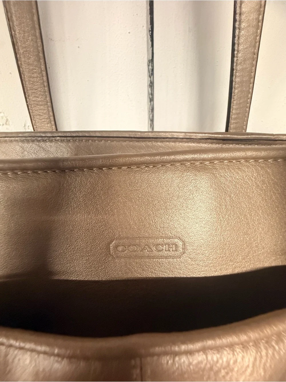 Vintage Coach Metallic Taupe Leather Tote Bag